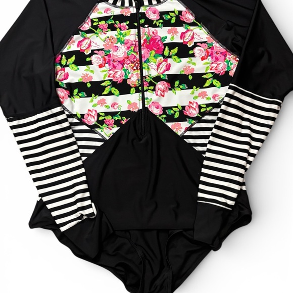 Floral Stripe Long Sleeve Dance/Gymnastic Costume - Picture 2 of 5